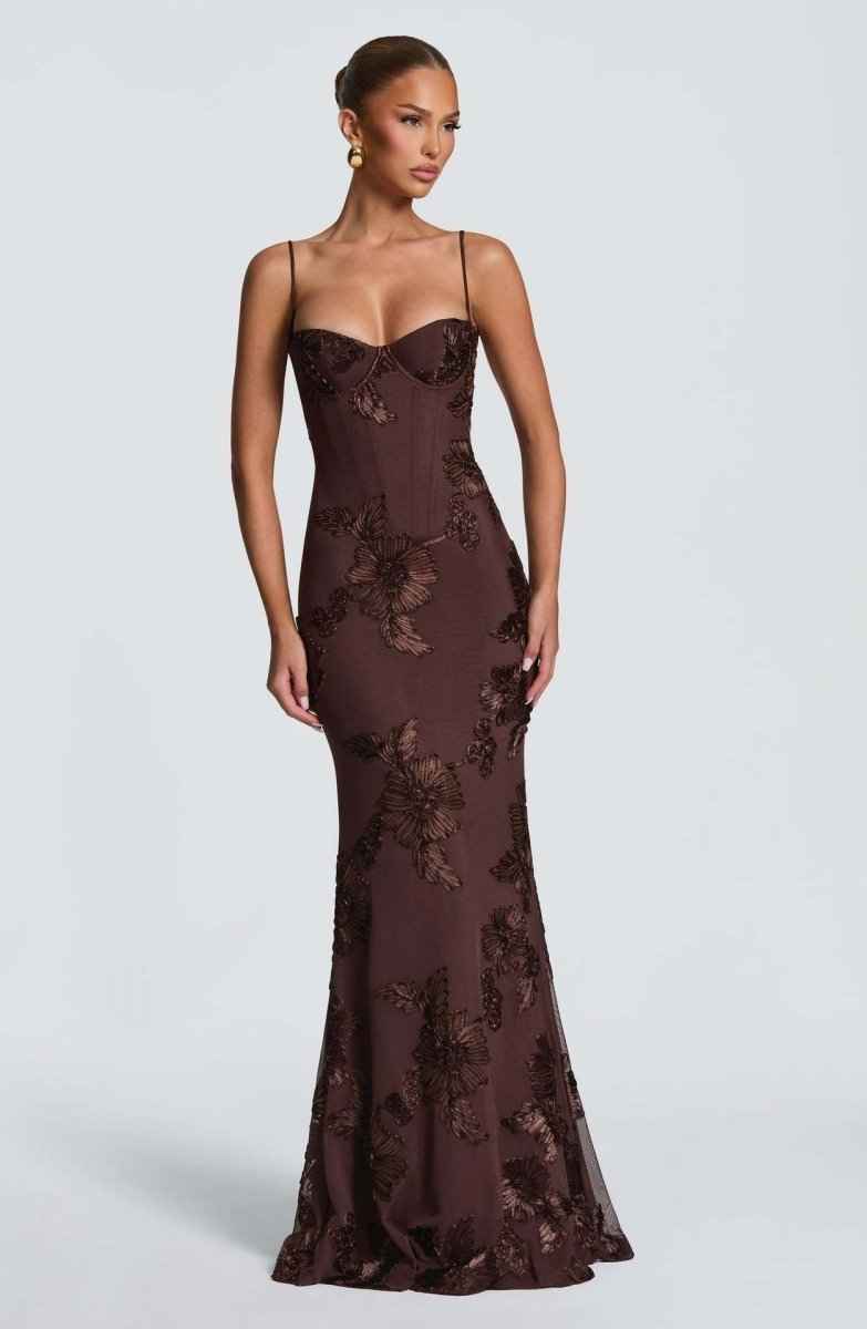Maxi Dress : Robe longue femme florale - Dos nu lacé, bretelles fines, décolleté cœur dans de Marche Lino