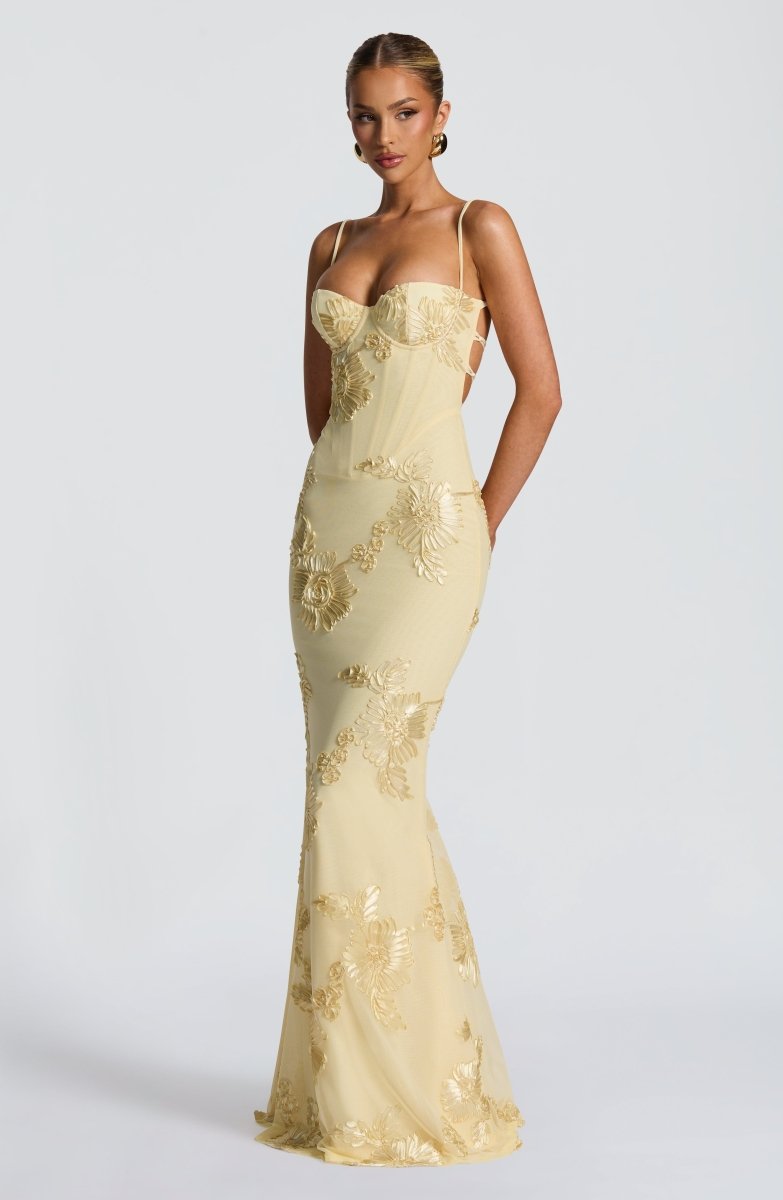Maxi Dress : Robe longue femme florale - Dos nu lacé, bretelles fines, décolleté cœur dans de Marche Lino