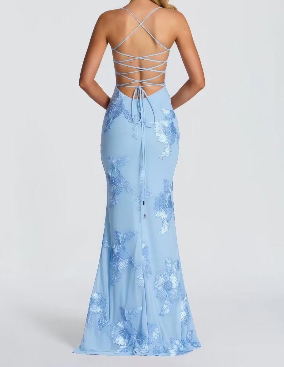 Maxi Dress : Robe longue femme florale - Dos nu lacé, bretelles fines, décolleté cœur dans de Marche Lino