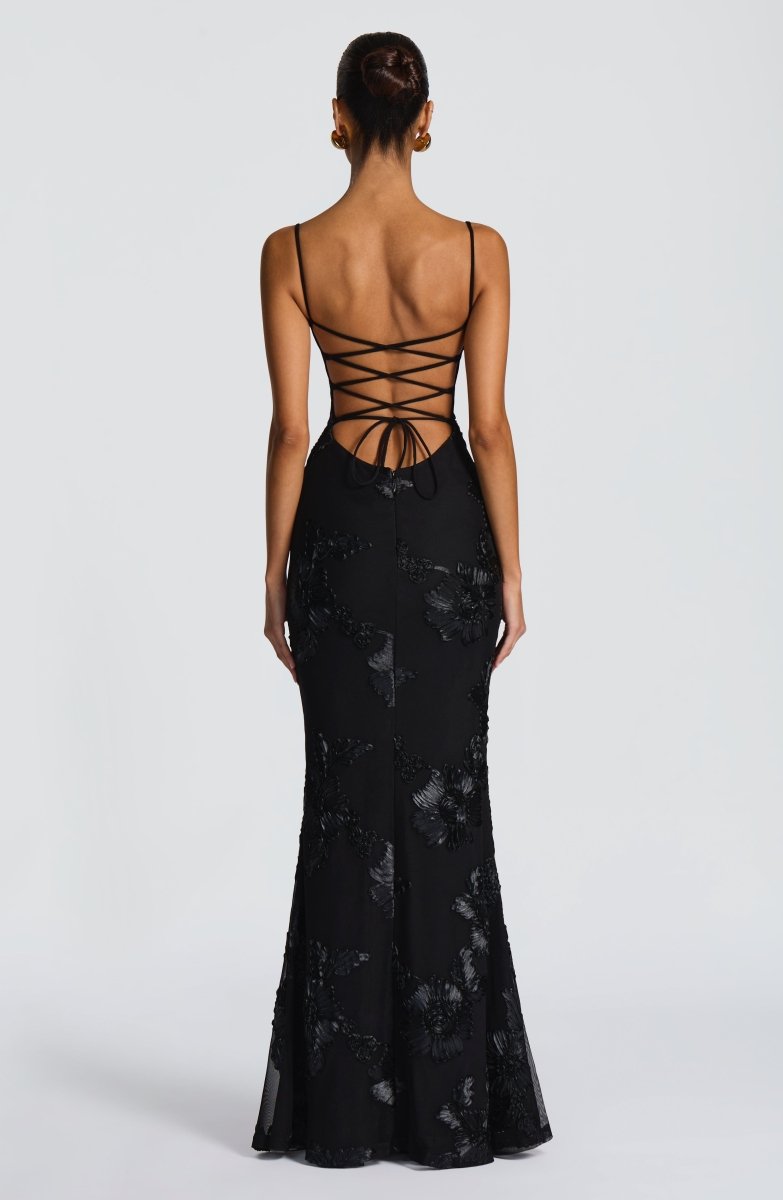 Maxi Dress : Robe longue femme florale - Dos nu lacé, bretelles fines, décolleté cœur dans de Marche Lino