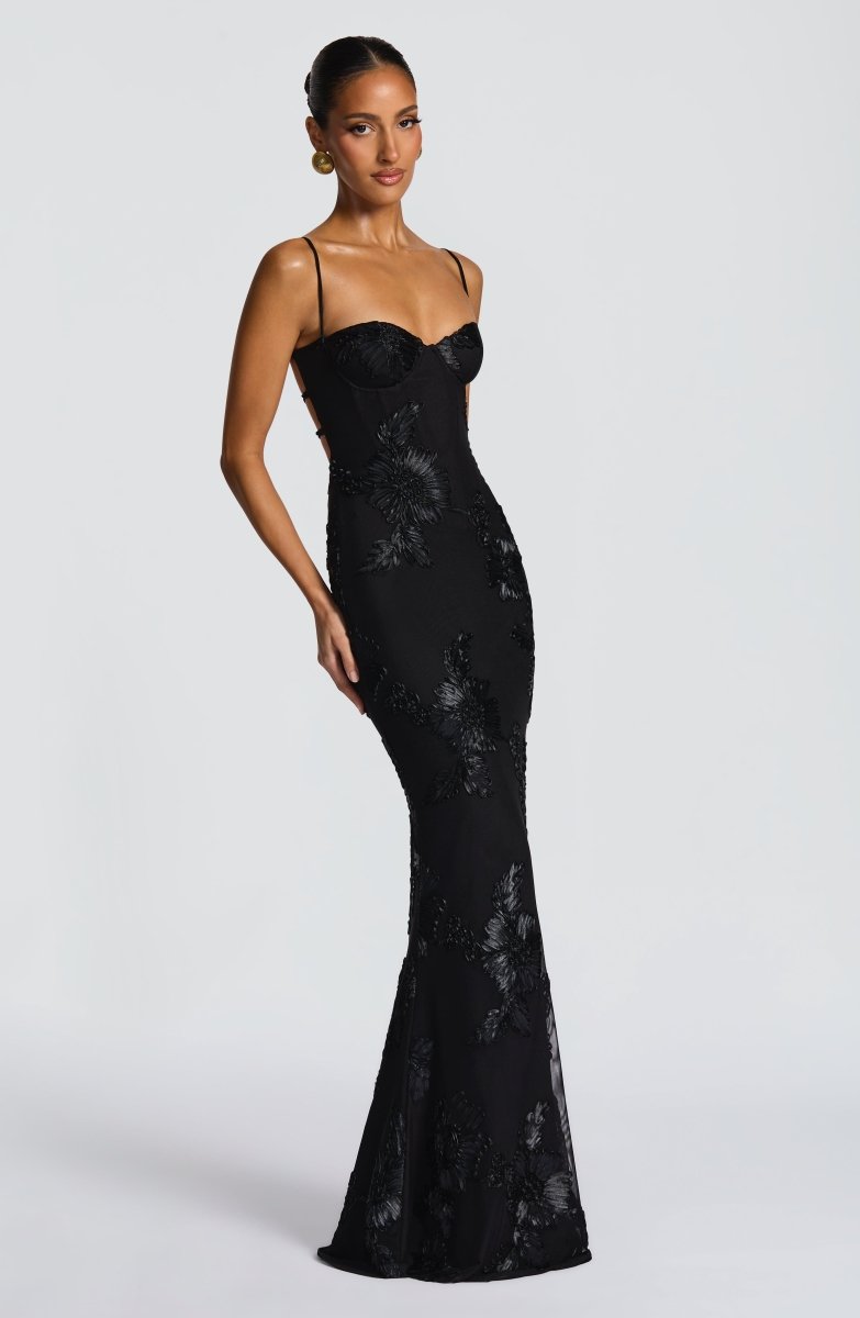 Maxi Dress : Robe longue femme florale - Dos nu lacé, bretelles fines, décolleté cœur dans de Marche Lino