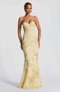 Robe longue femme - Bretelles fines, décolleté cœur et fleurs 3D