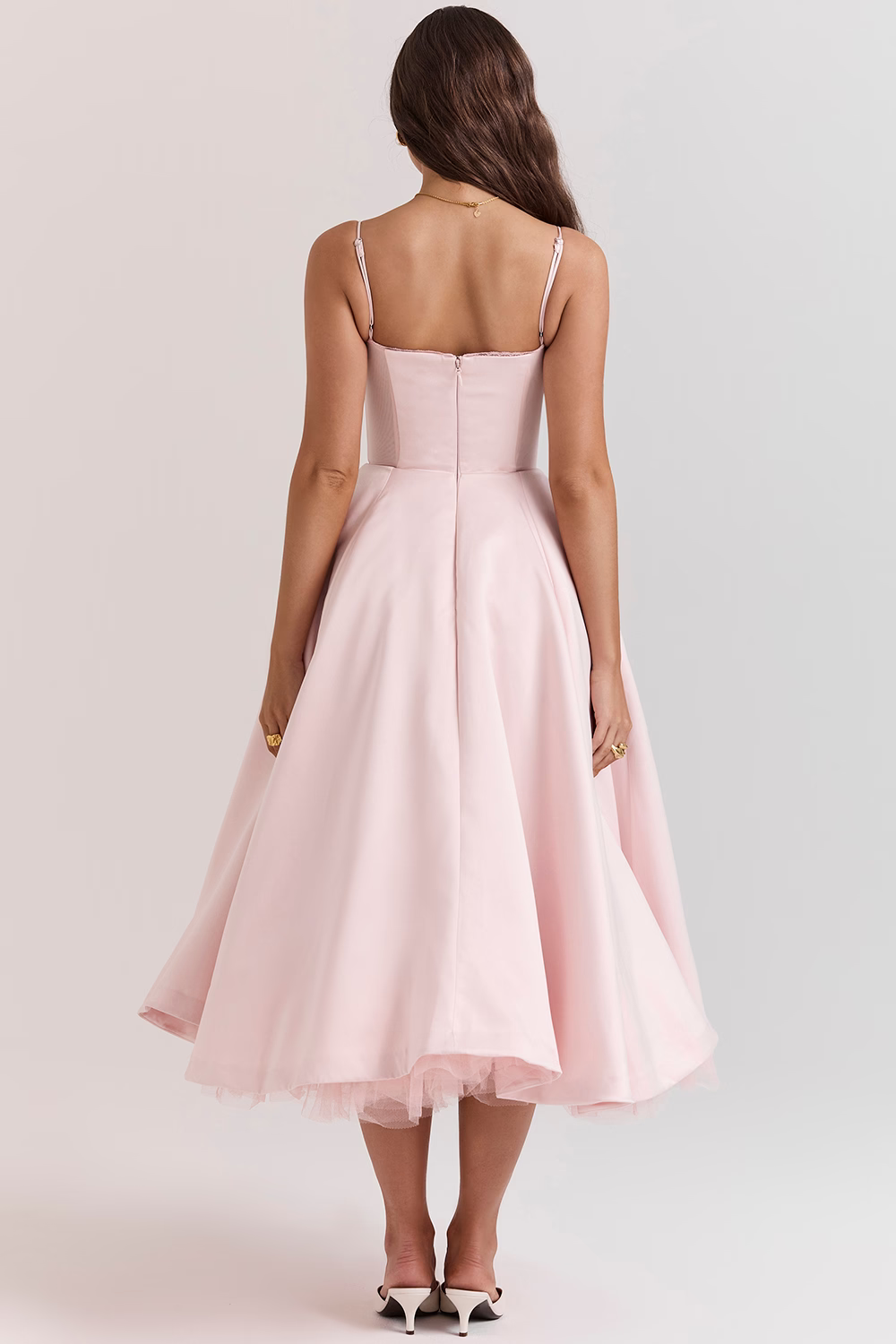 Midi Dress : Robe Midi Bustier Femme - Dentelle Délicate, Jupe Évasée Fluide dans de Marche Lino