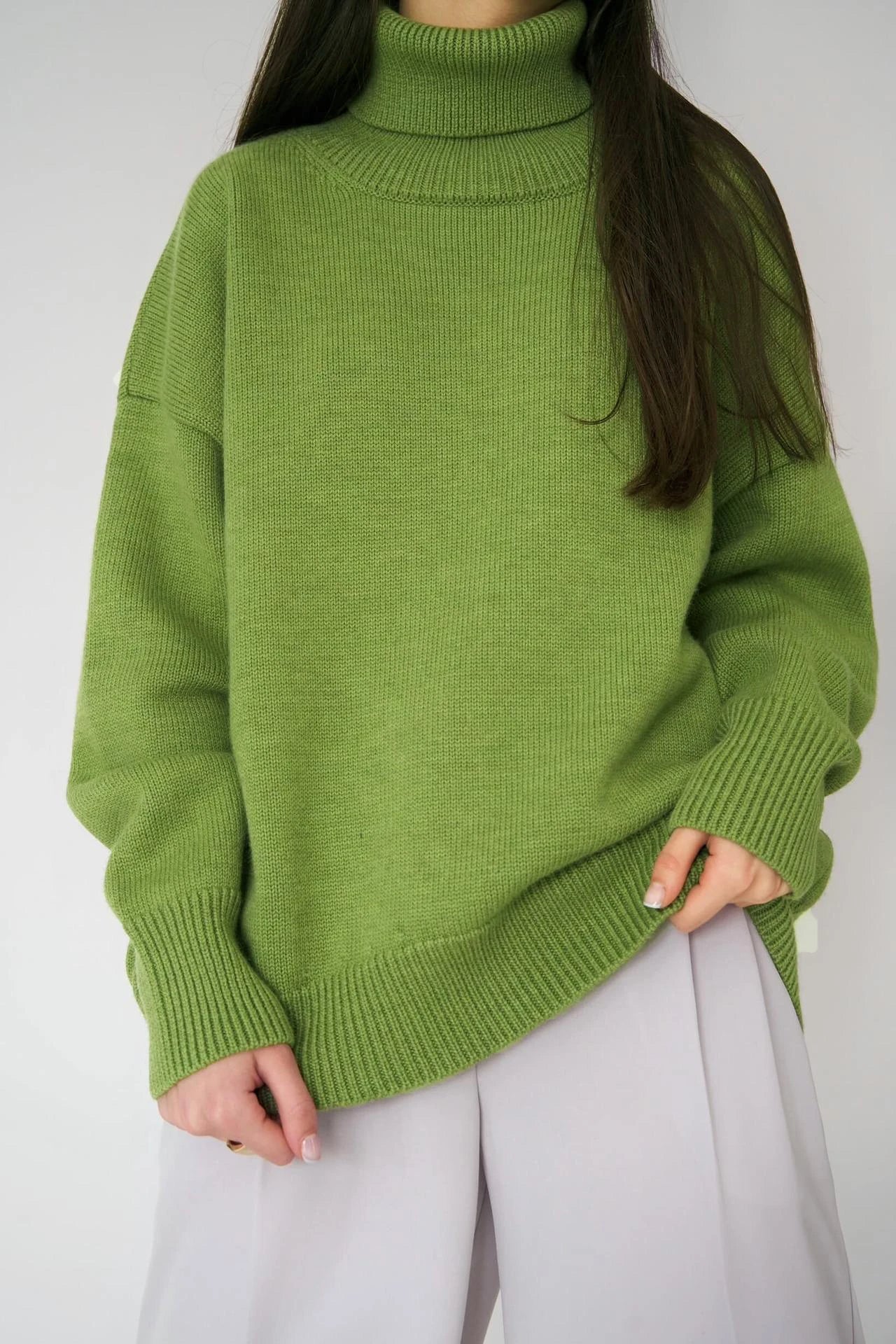 Women's Pullover : Pull à col roulé montant pour femme avec poignets élastiques dans de Marche Lino