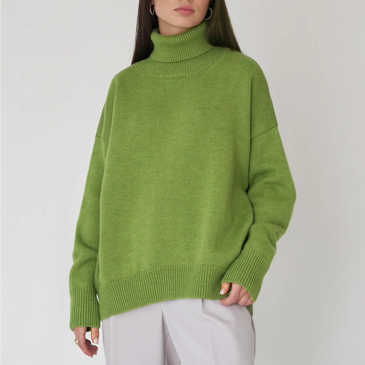 Women's Pullover : Pull à col roulé montant pour femme avec poignets élastiques dans de Marche Lino