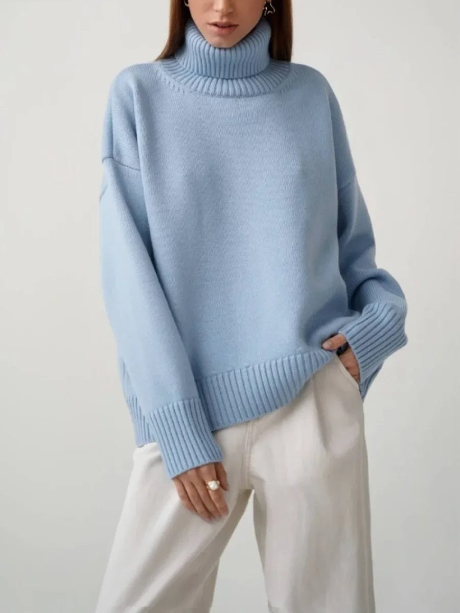 Women's Pullover : Pull à col roulé montant pour femme avec poignets élastiques dans de Marche Lino