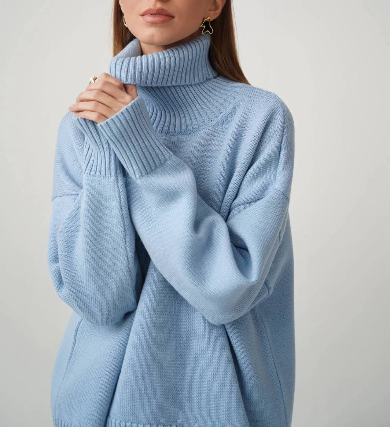 Women's Pullover : Pull à col roulé montant pour femme avec poignets élastiques dans de Marche Lino