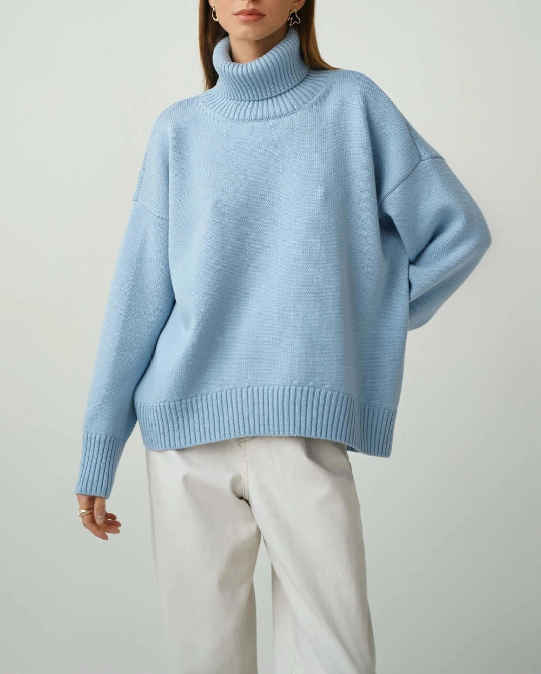 Women's Pullover : Pull à col roulé montant pour femme avec poignets élastiques dans de Marche Lino