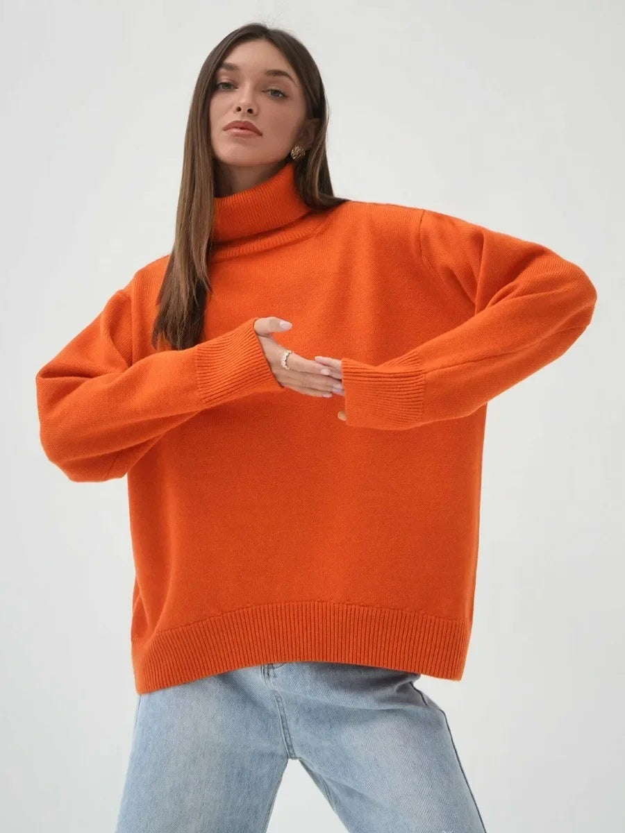 Women's Pullover : Pull à col roulé montant pour femme avec poignets élastiques dans de Marche Lino