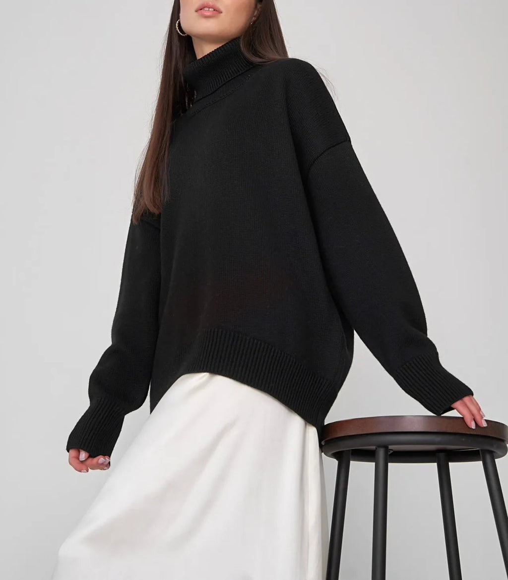 Women's Pullover : Pull à col roulé montant pour femme avec poignets élastiques dans de Marche Lino
