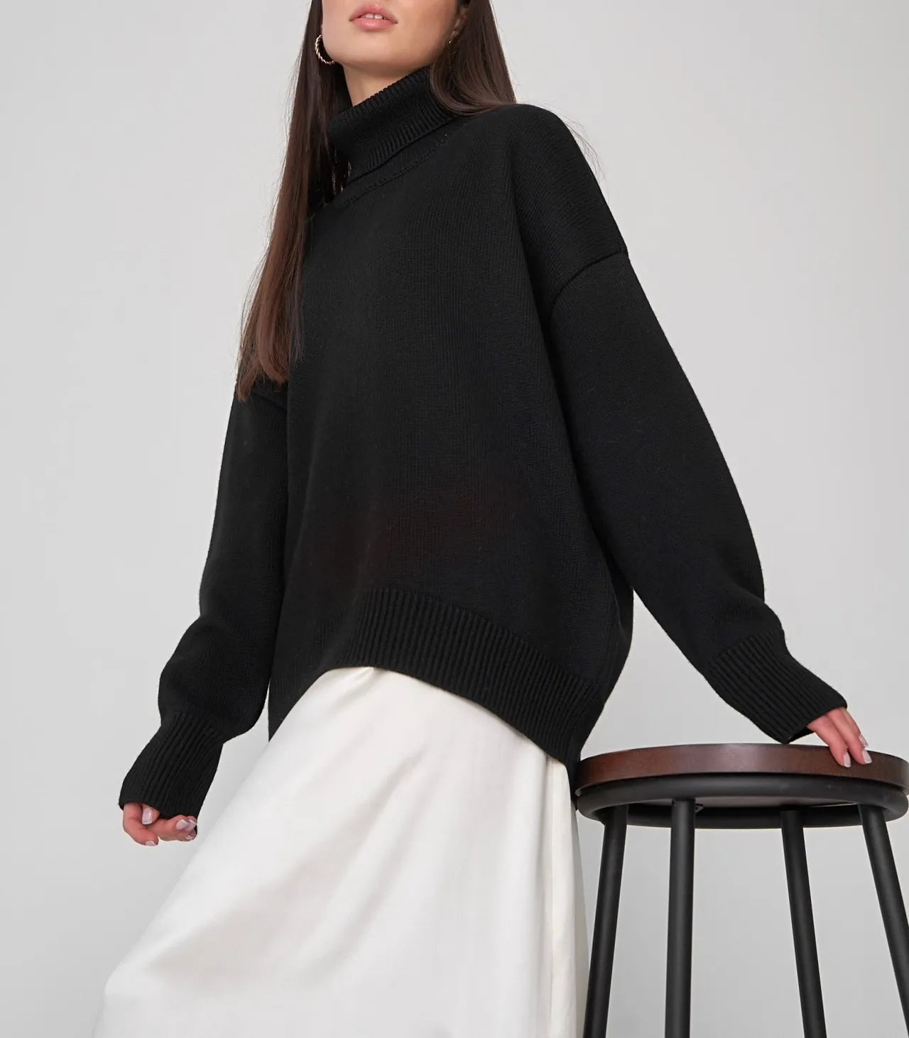 Women's Pullover : Pull à col roulé montant pour femme avec poignets élastiques dans de Marche Lino