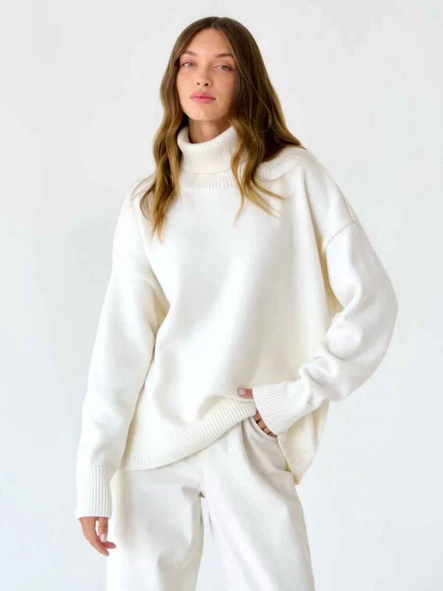 Women's Pullover : Pull à col roulé montant pour femme avec poignets élastiques dans de Marche Lino