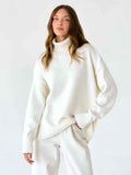 Pull à col roulé montant pour femme avec poignets élastiques