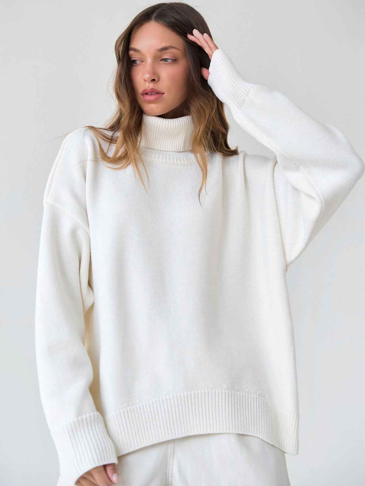 Women's Pullover : Pull à col roulé montant pour femme avec poignets élastiques dans de Marche Lino