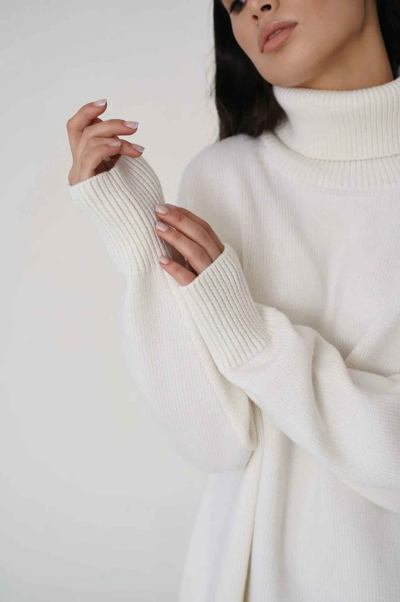 Women's Pullover : Pull à col roulé montant pour femme avec poignets élastiques dans de Marche Lino