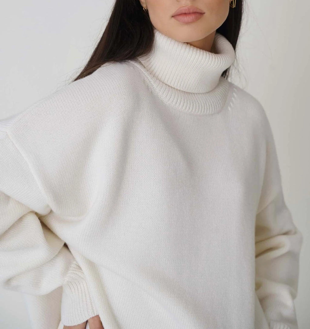 Women's Pullover : Pull à col roulé montant pour femme avec poignets élastiques dans de Marche Lino