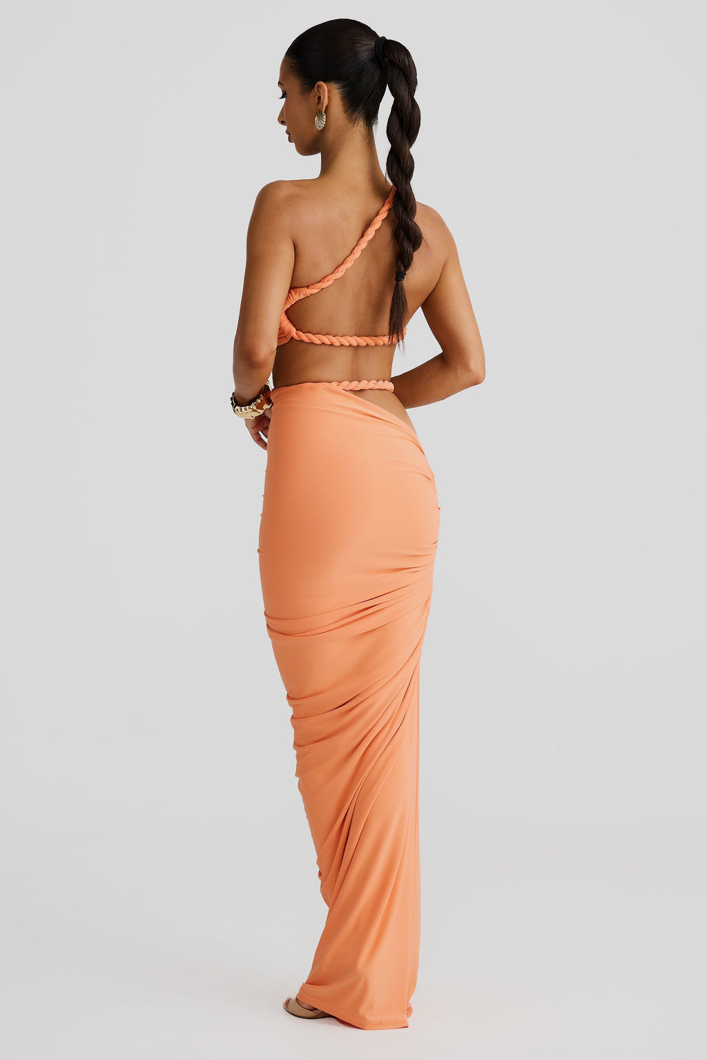Set Women : Ensemble femme avec haut bustier et jupe longue à bretelles tressées et fronces latérales dans de Marche Lino
