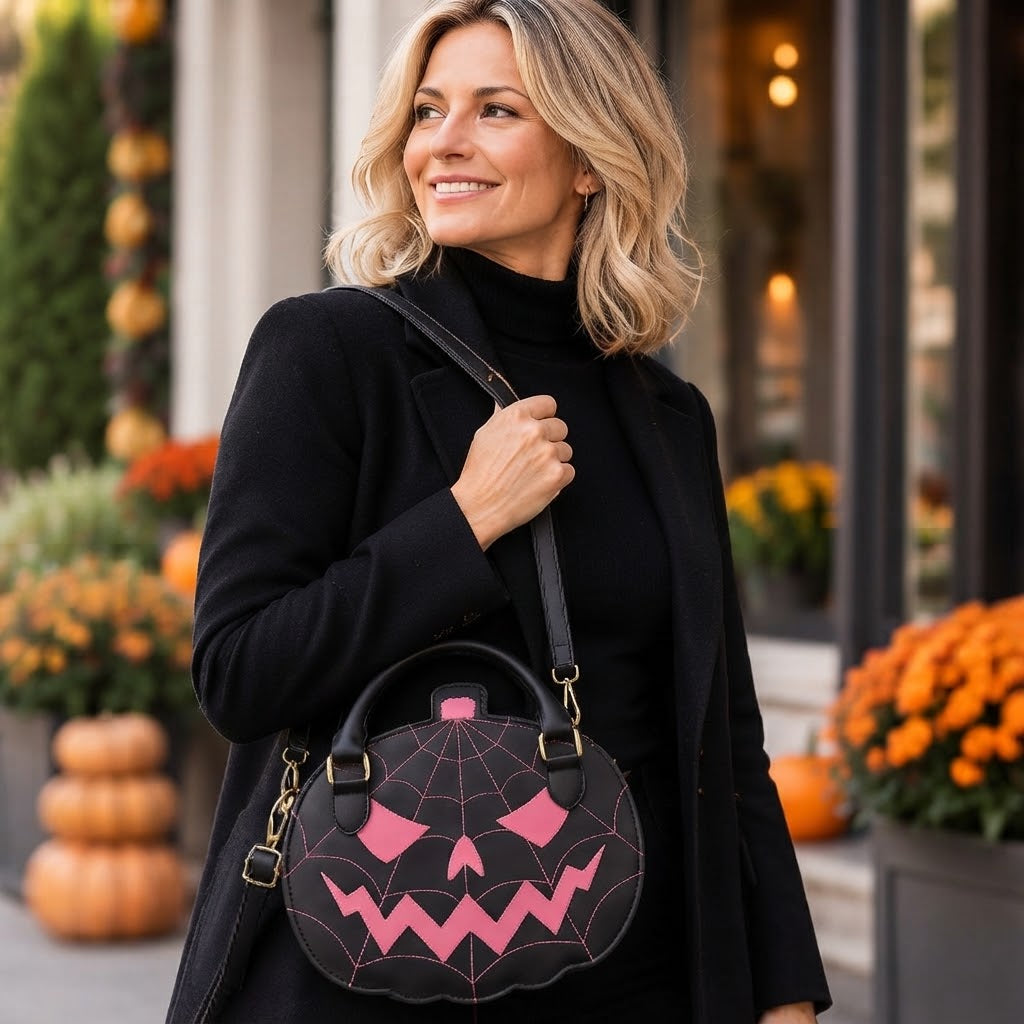 Sac à Main Citrouille en Cuir Végan - Accessoire d'Halloween