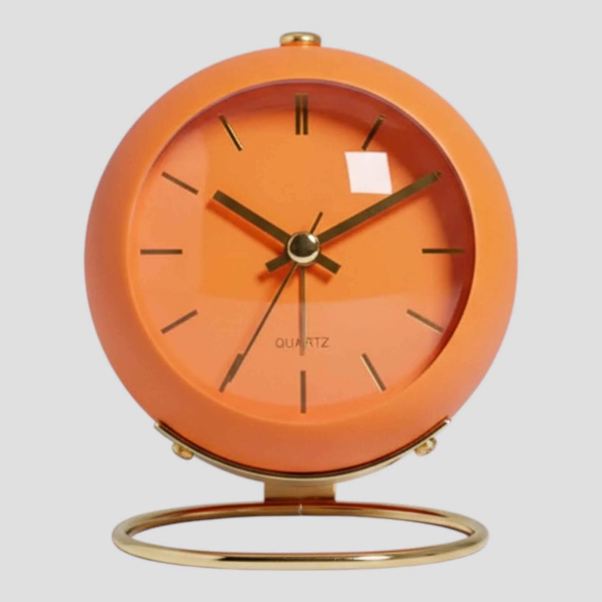 Horloges : Réveil de Bureau Quartz Silencieux Vintage - Horloge de Table Rétro pour Chambre/Bureau dans Orange de Marche Lino