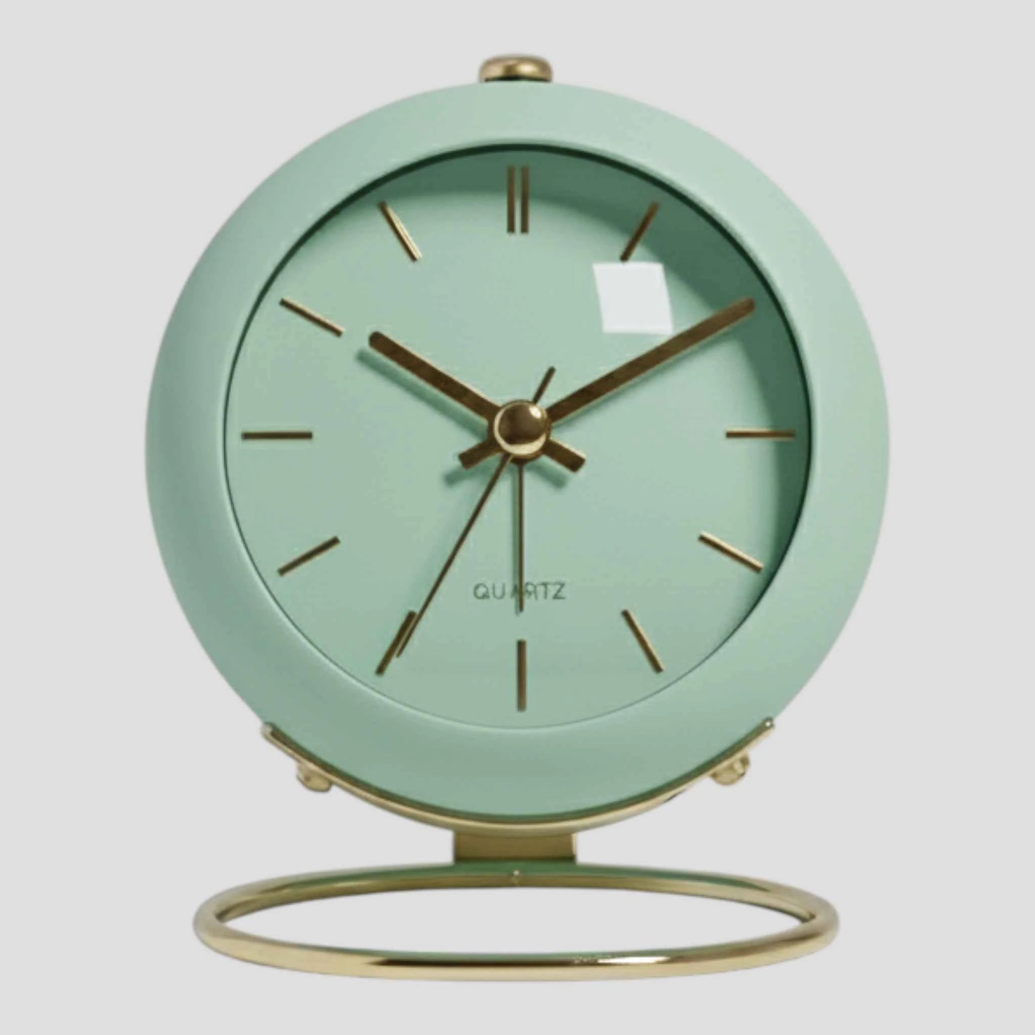 Horloges : Réveil de Bureau Quartz Silencieux Vintage - Horloge de Table Rétro pour Chambre/Bureau dans Vert de Marche Lino