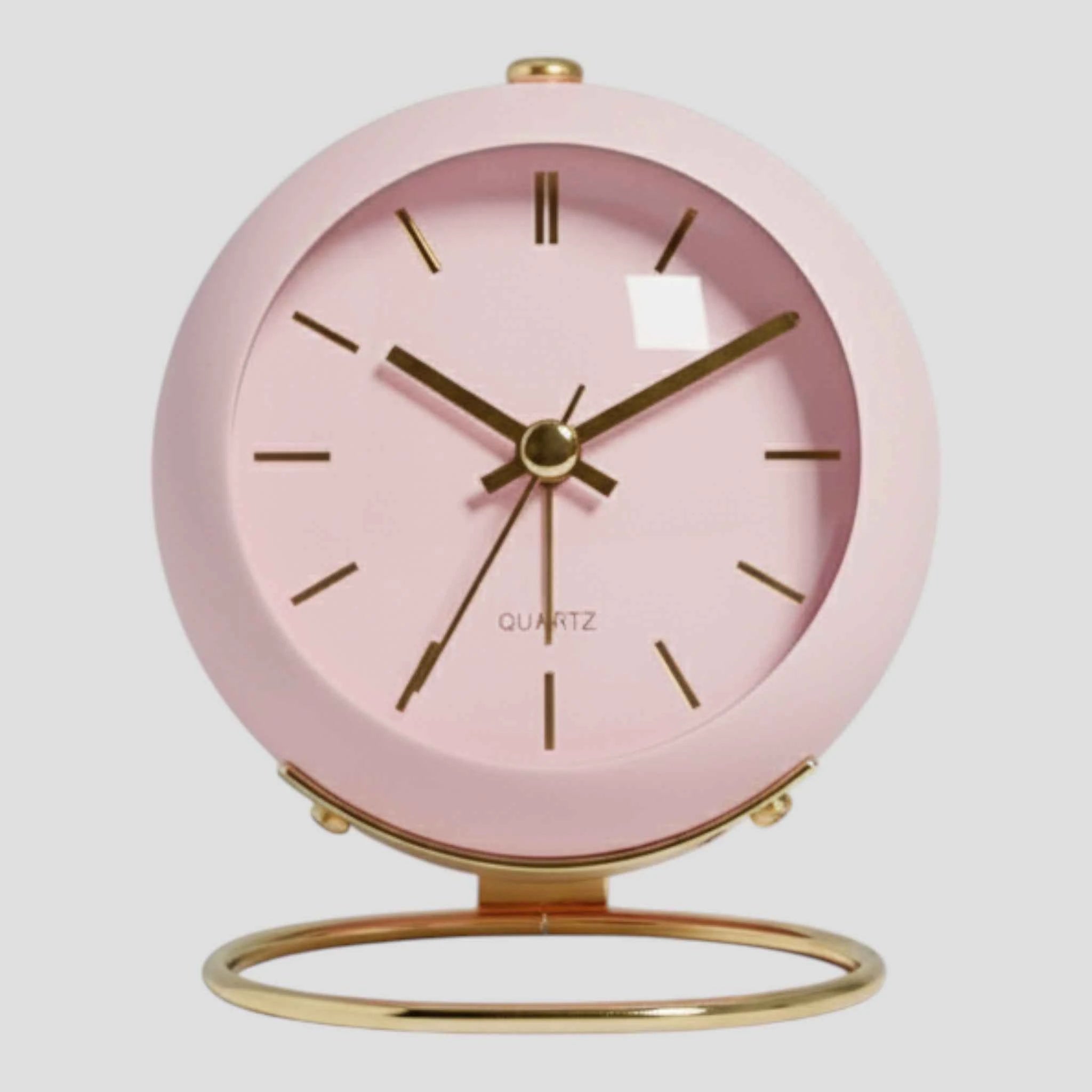 Horloges : Réveil de Bureau Quartz Silencieux Vintage - Horloge de Table Rétro pour Chambre/Bureau dans Rose de Marche Lino