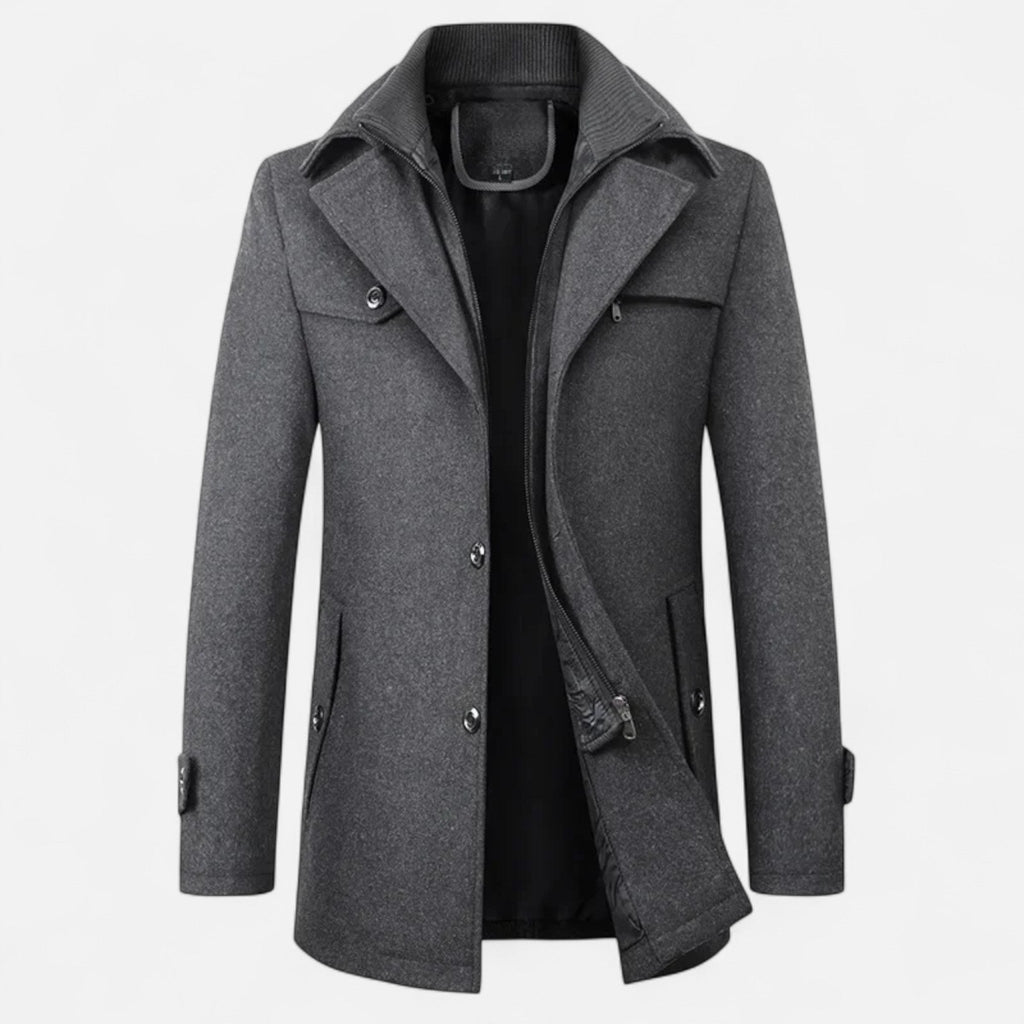 Manteau Trench Homme en Laine - Double Col Zippé