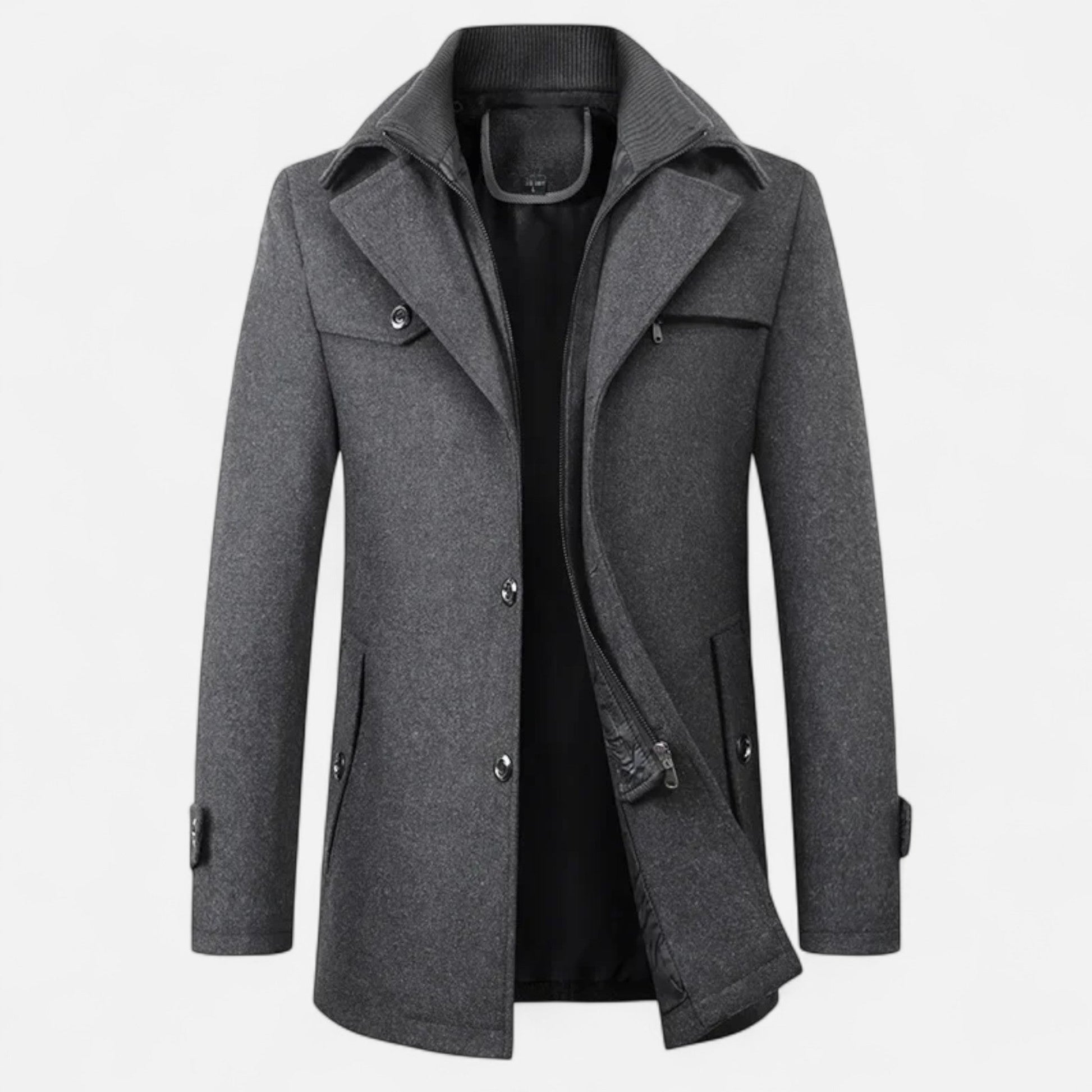 Manteau Trench Homme en Laine - Double Col Zippé