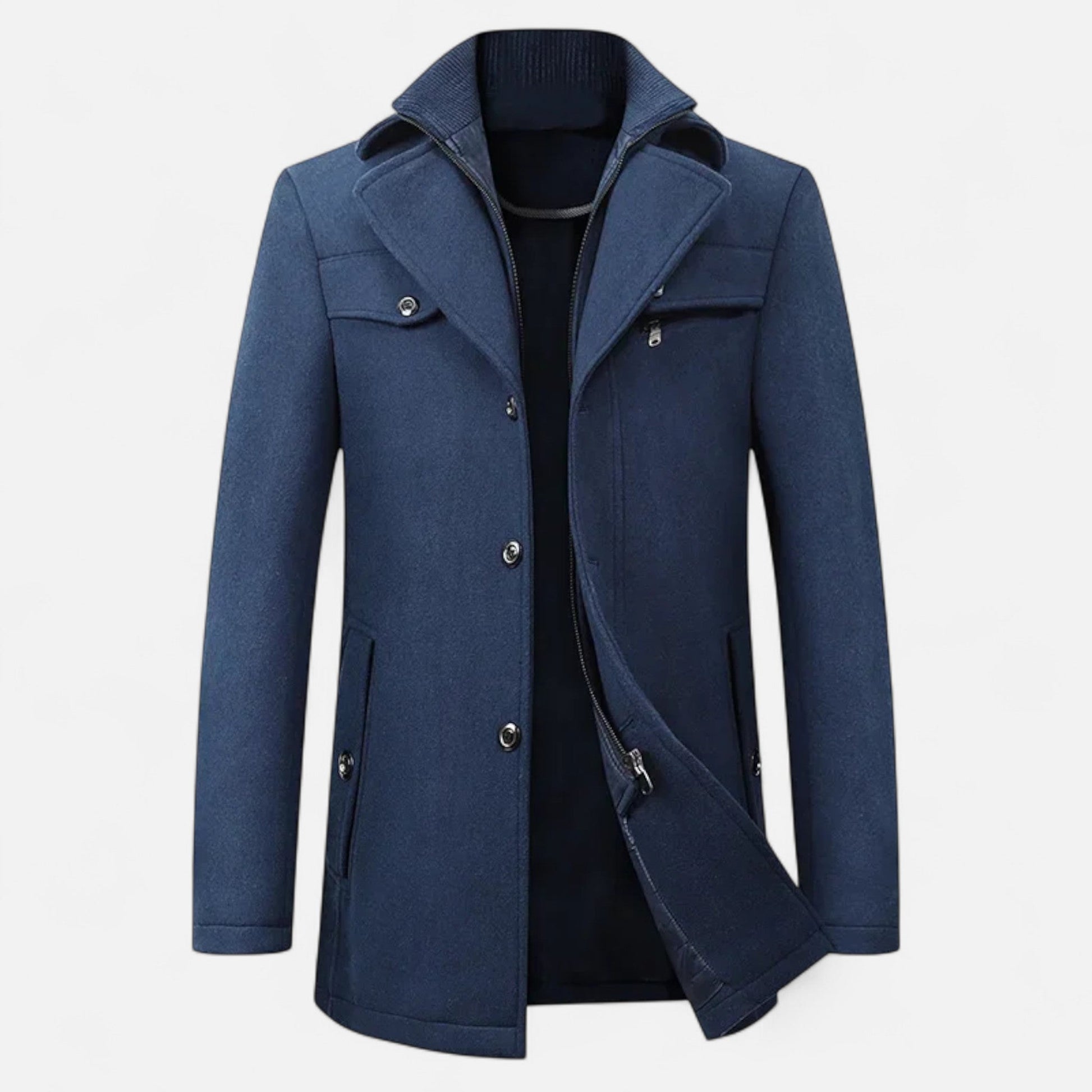 Manteau Trench Homme en Laine - Double Col Zippé