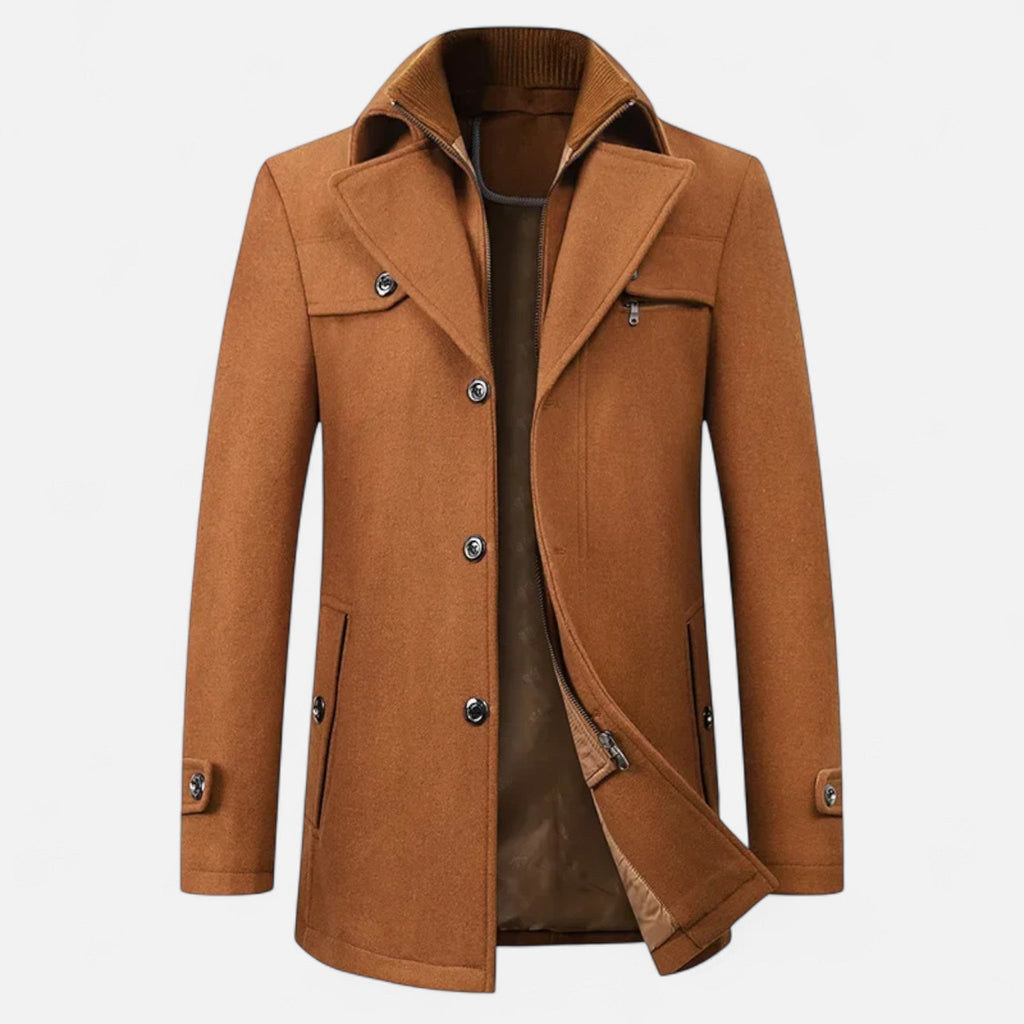Manteau Trench Homme en Laine - Double Col Zippé