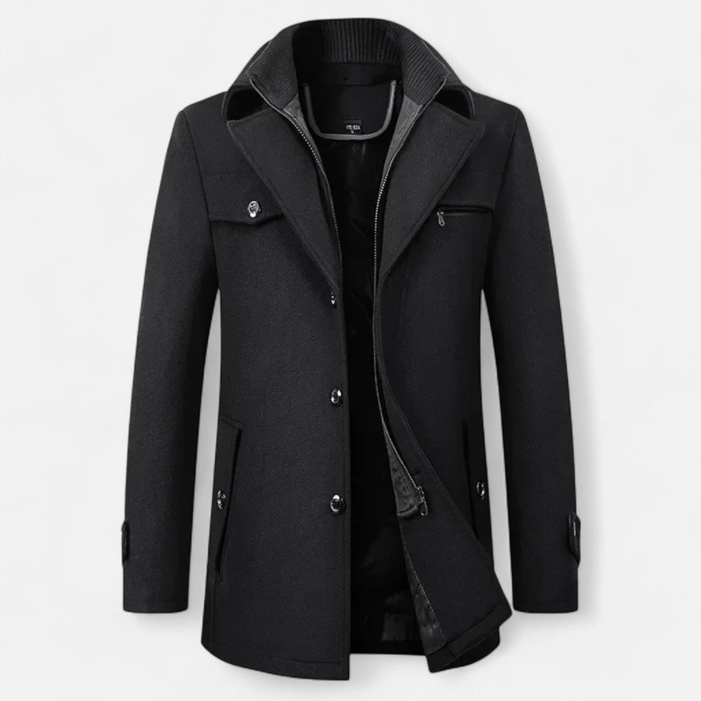 Manteau Trench Homme en Laine - Double Col Zippé