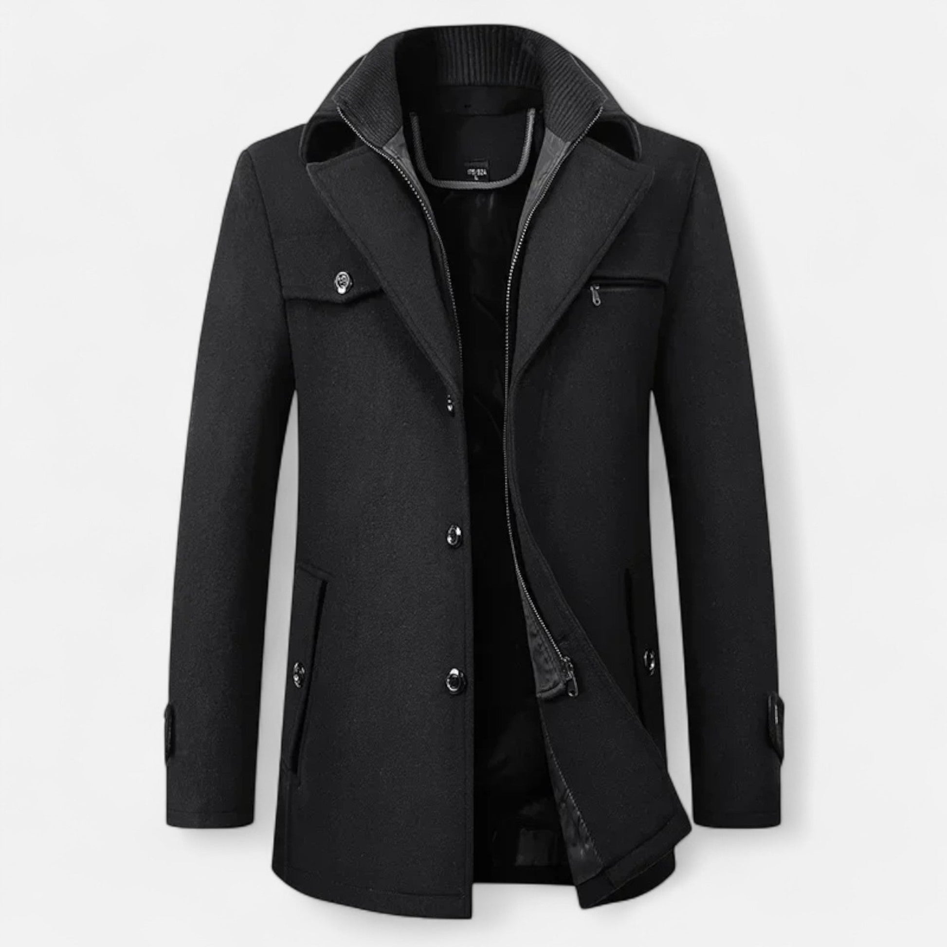Manteau Trench Homme en Laine - Double Col Zippé