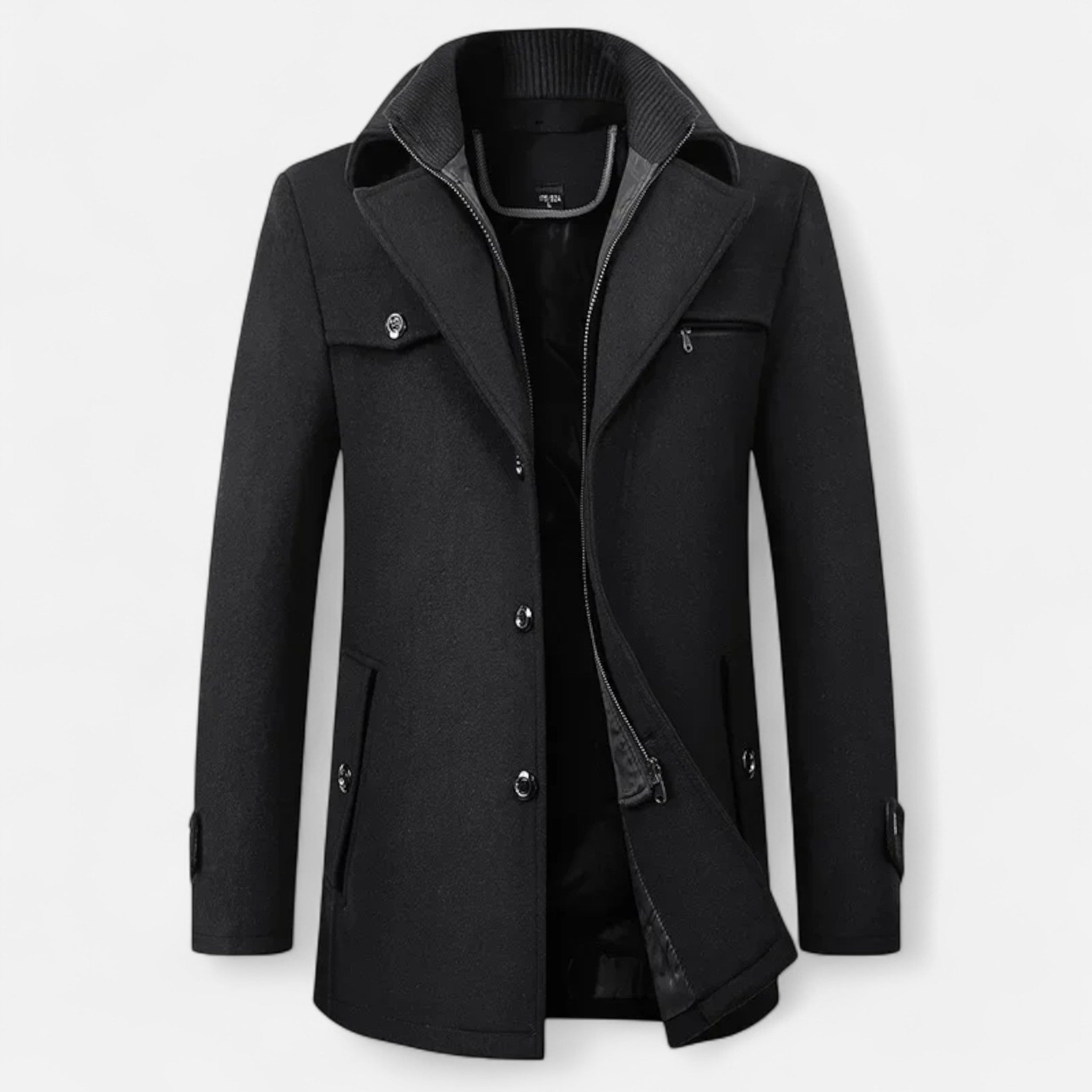 Men > Coats : Manteau Trench Homme en Laine - Double Col Zippé dans Noir de Ancienne Monde