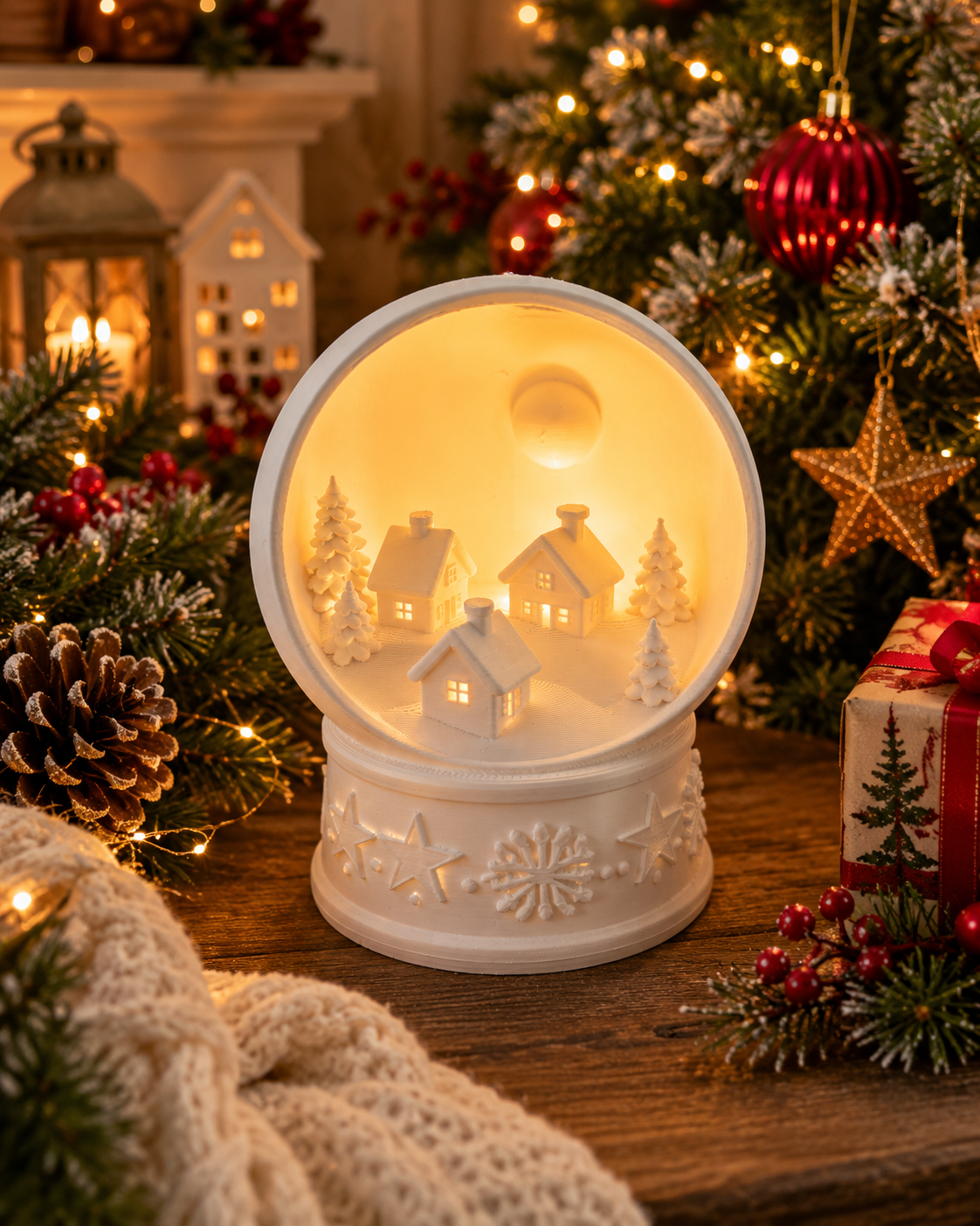 Christmas Night Light : Boule à Neige Village de Noël – Veilleuse à Piles dans de Marche Lino