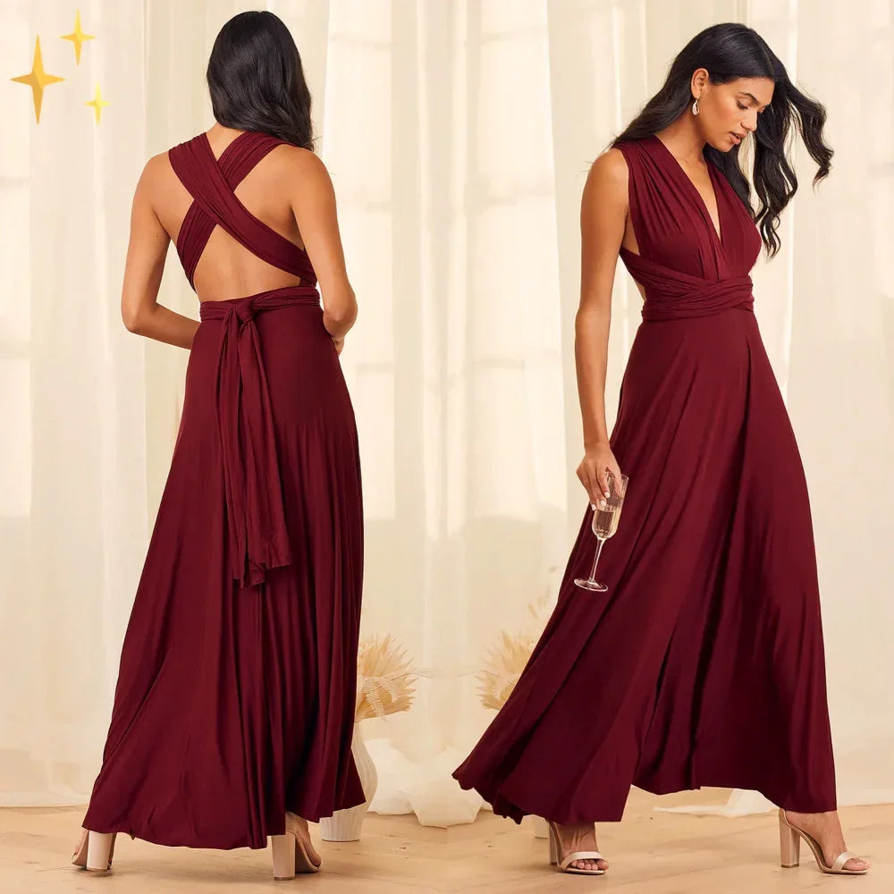 Dress : Robe Longue Cache-Cœur Multi-Portée pour Femme dans Bordeaux de Marche Lino