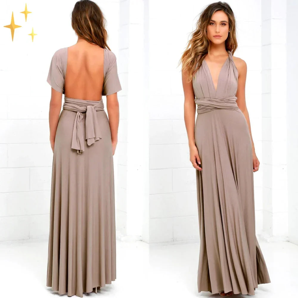 Dress : Robe Longue Cache-Cœur Multi-Portée pour Femme dans Marron de Marche Lino