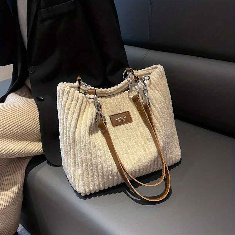 Handbag : S.F.Y. Sac à bandoulière en velours côtelé avec chaîne Femme dans Blanc cassé de Marche Lino
