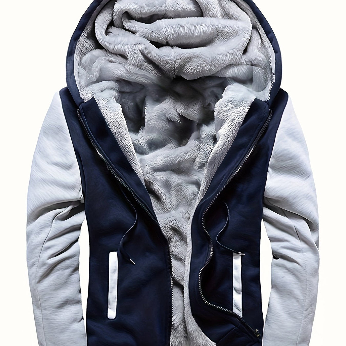 Jackets : Veste Chaude Homme à Capuche en Polaire Colorblock dans Gris Clair de Roselva