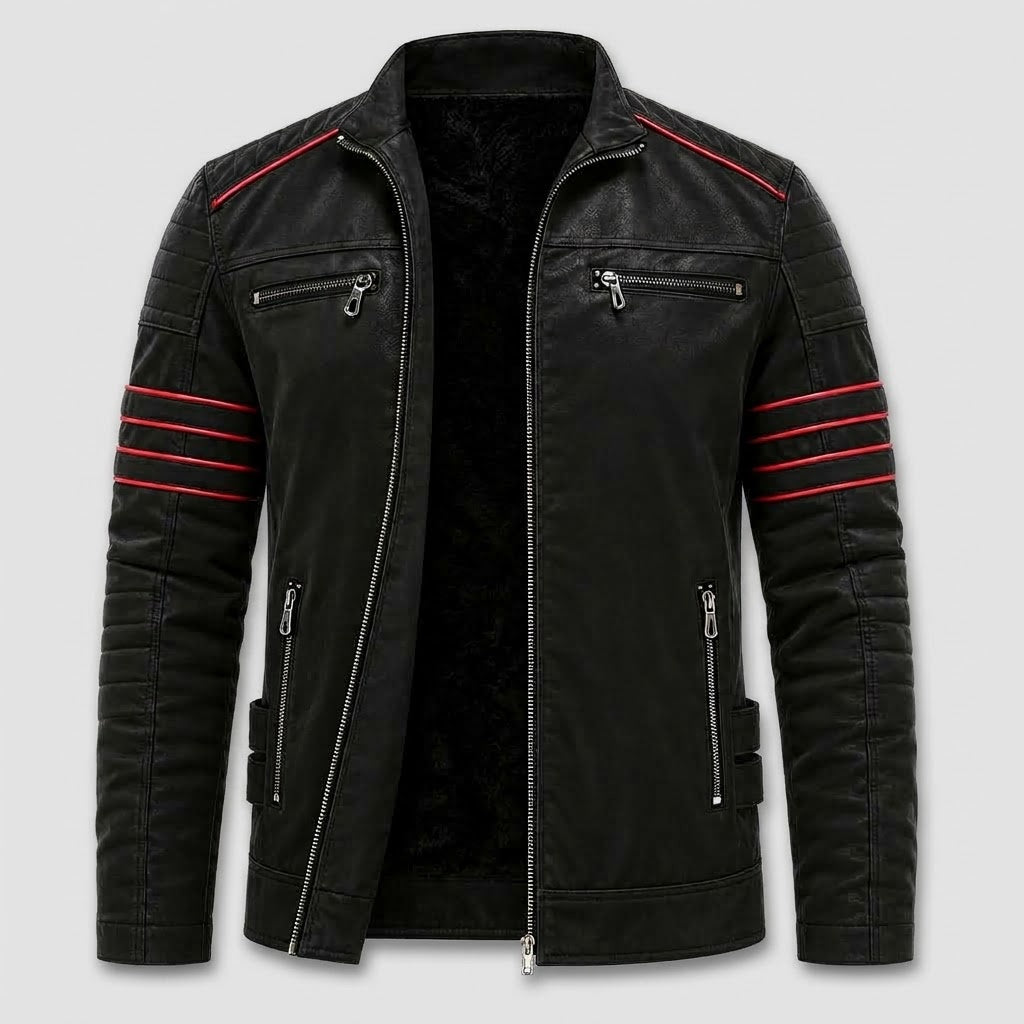 Kleding en accessoires > Kleding > Buitenkleding > Jassen en jacks : Veste Biker Homme en Cuir Synthétique avec Bandes Contrastées dans de Roselva