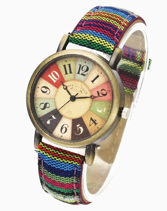Montre Rétro Bracelet Denim et Canvas