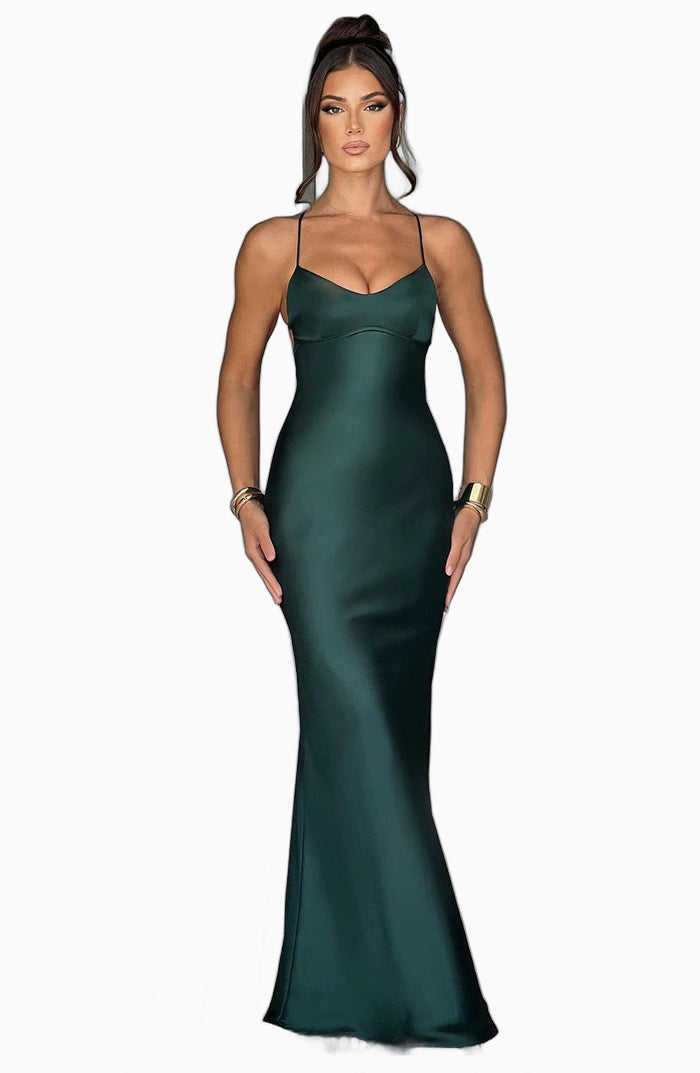 Robe Longue pour Femme en Satin Élégant, Polyester Doux, Parfaite
