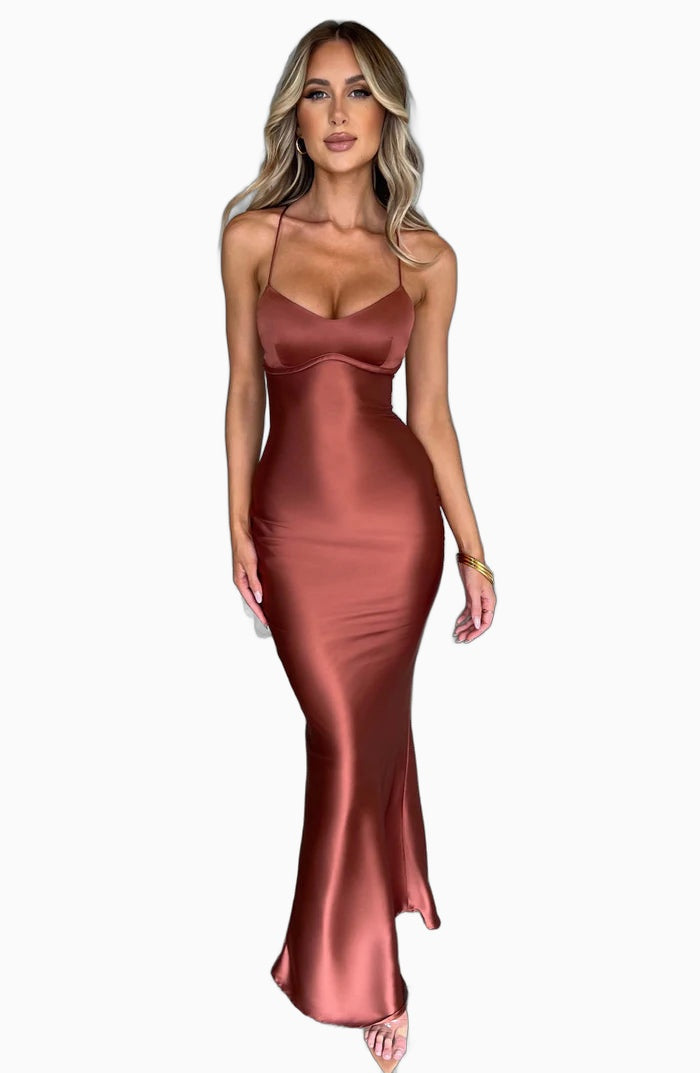 Robe Longue pour Femme en Satin Élégant, Polyester Doux, Parfaite
