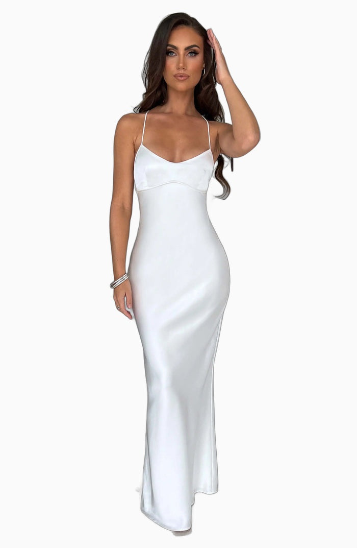 Robe Longue pour Femme en Satin Élégant, Polyester Doux, Parfaite