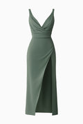 Robe Midi Drapée Femme avec Fente Latérale Élégante - Parfait pour les Cérémonies
