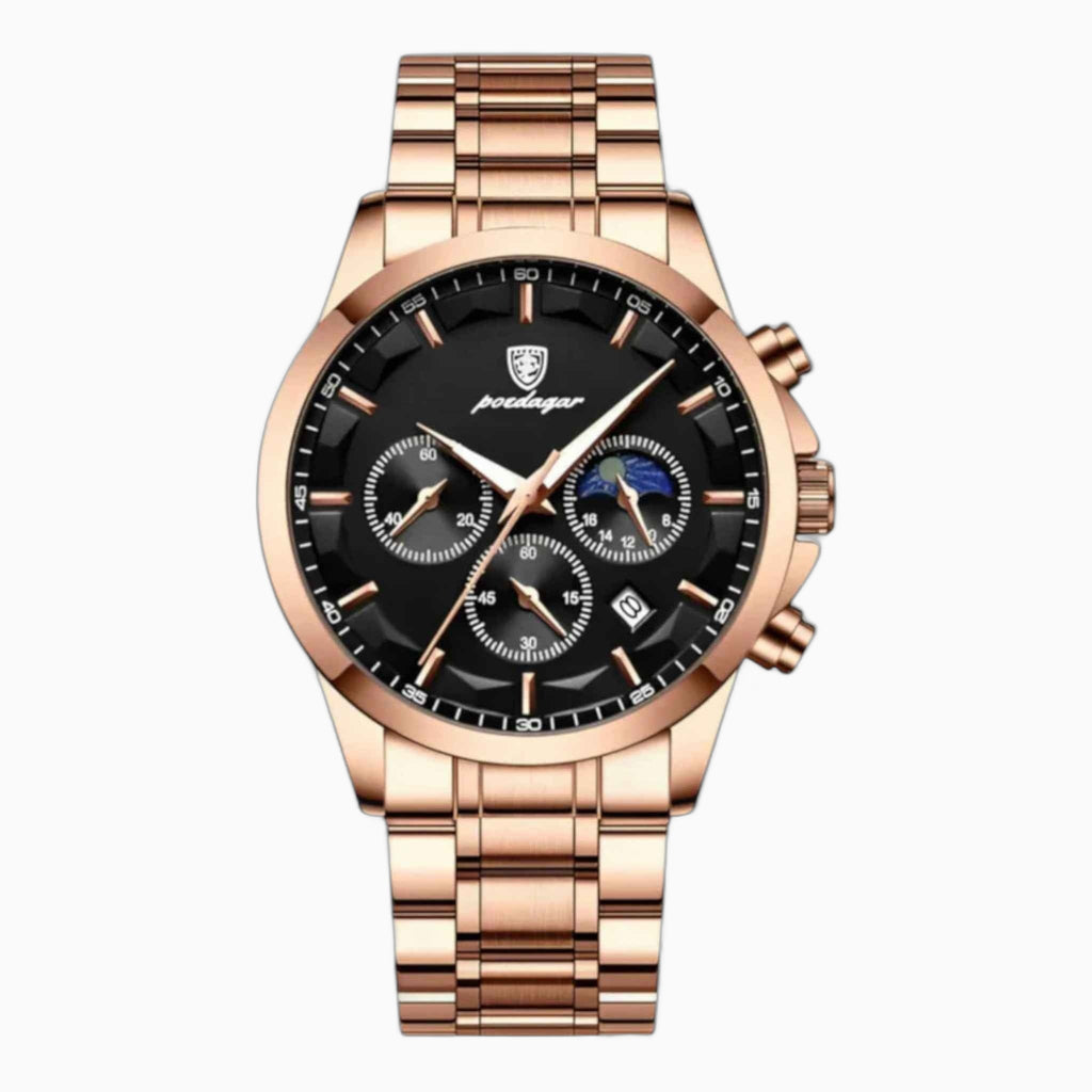Montre Homme Luxe Quartz Noire, Bracelet Cuir Véritable Fin & Élégant - Qualité Premium