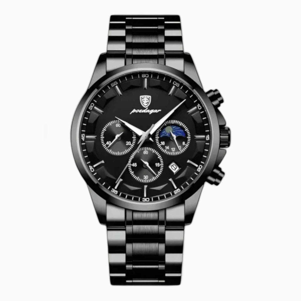 Montre Homme Luxe Quartz Noire, Bracelet Cuir Véritable Fin & Élégant - Qualité Premium