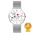 Montre personnalisée famille Acier – Prénom & illustration, bracelet maille argentée