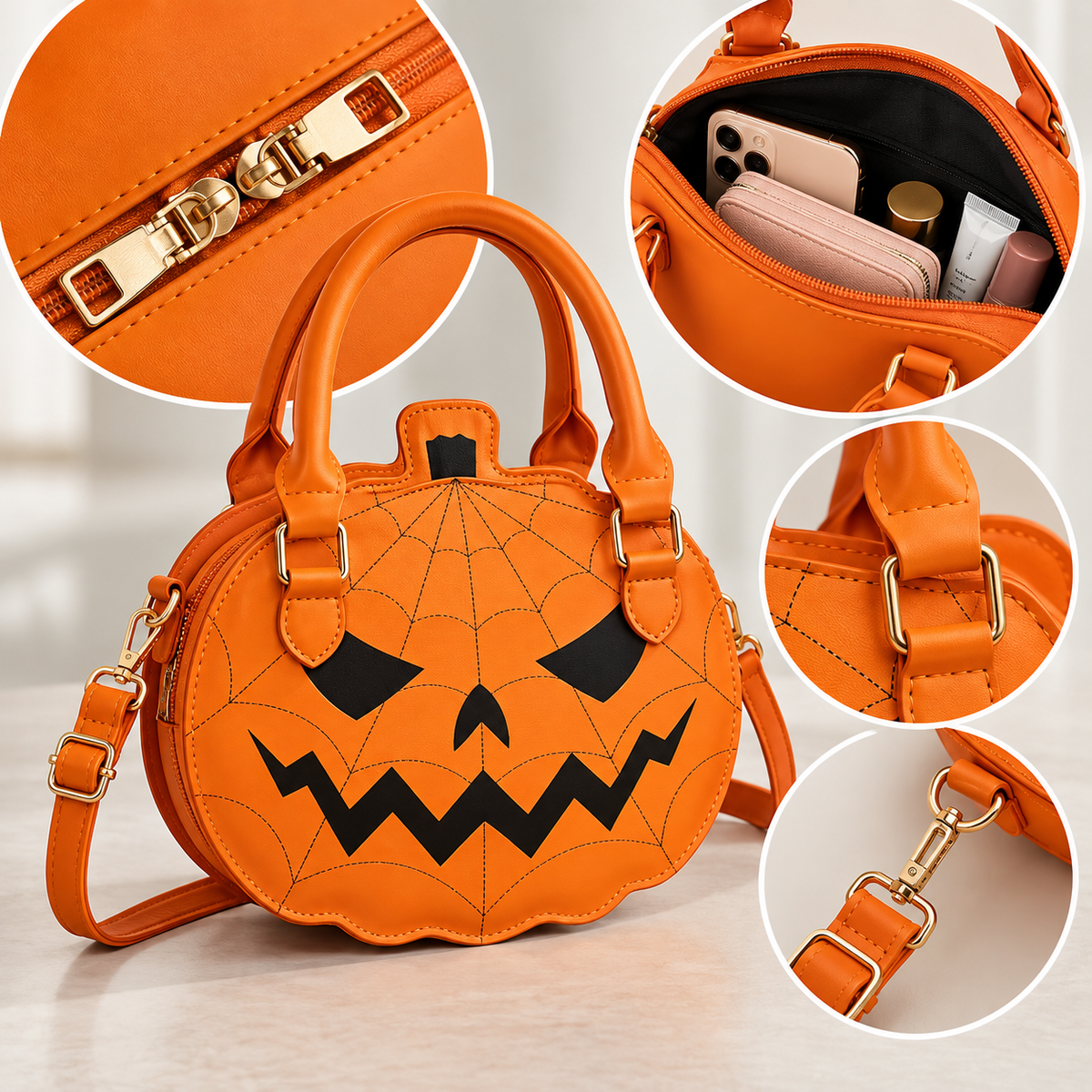 Sac à Main Citrouille en Cuir Végan - Accessoire d'Halloween