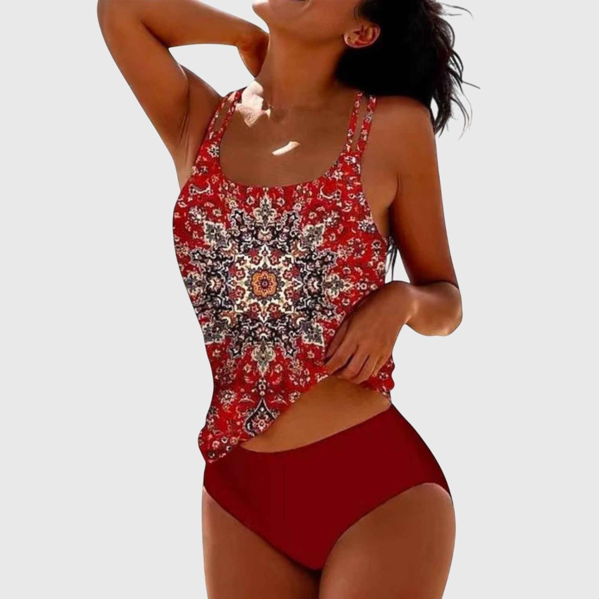 Two-Piece Swimsuit : Ensemble Maillot de Bain Lina - Chic, Confortable et Flatteur dans Red de Marche Lino