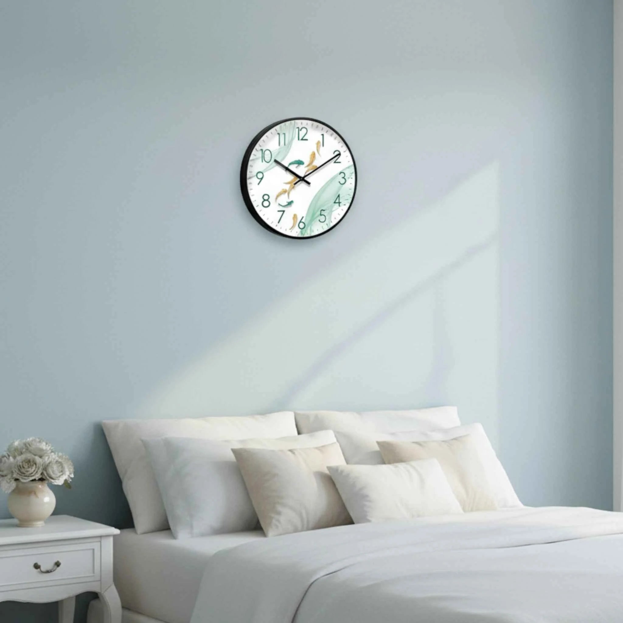 Horloges murales : Horloge Murale Motif 9 Poissons Verre - Quartz Analogique Silencieux, Ø30 Cm dans de Marche Lino