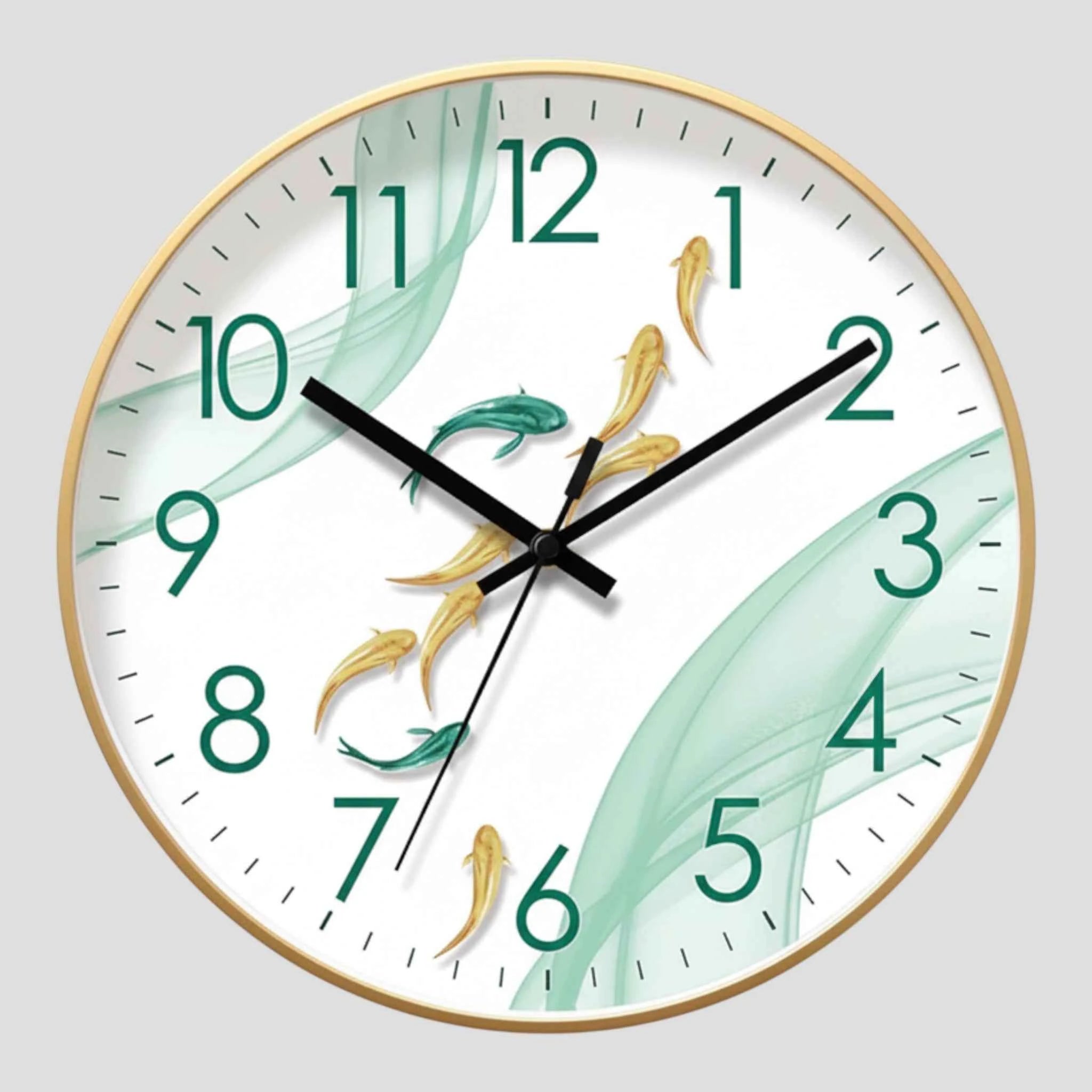 Horloges murales : Horloge Murale Motif 9 Poissons Verre - Quartz Analogique Silencieux, Ø30 Cm dans horloge murale 2 de Marche Lino